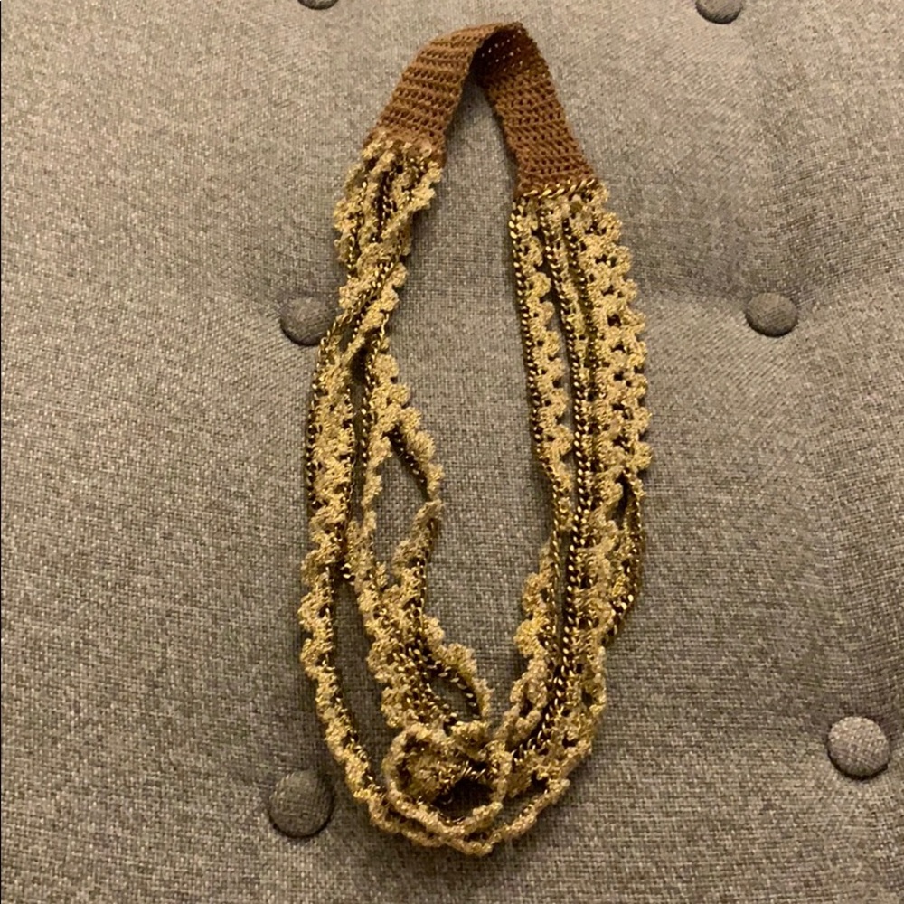Gold crochet and metal necklace